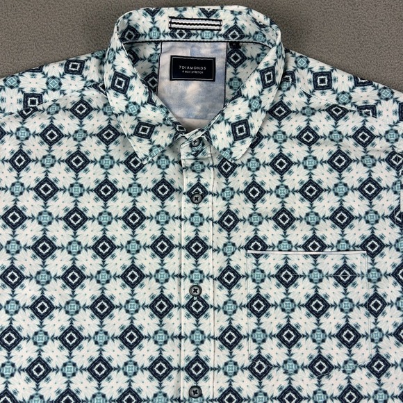 7 Diamonds Shirt Mens XL 4 Way Stretch Short Sleeve Button Geometric Abstract - Picture 1 of 6